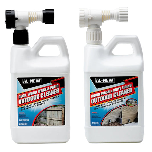 AL-NEW Outdoor Cleaner Combo Pack of 2 | Versatile Outdoor Cleaner Perfect For Use On Vinyl Siding Composite Decking Wood Fences Outdoor Patios Gutters & More (Outdoor Cleaner Hose-End Combo Pack)