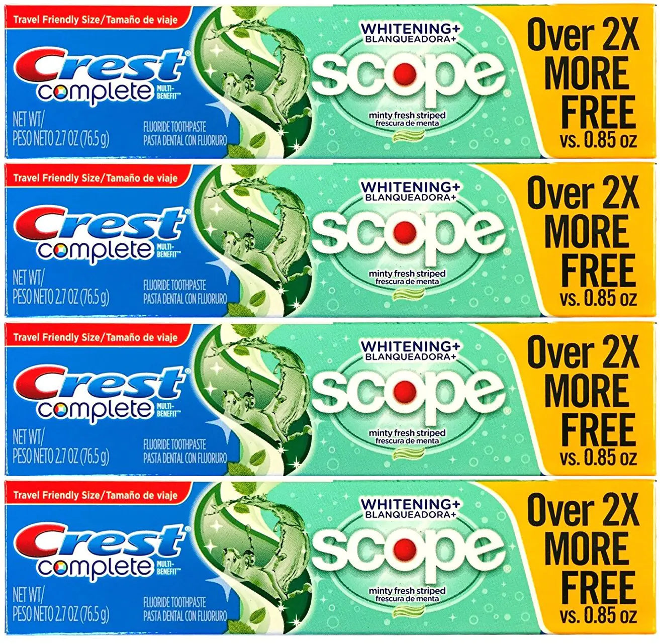 Crest Whitening Plus Scope Toothpaste Minty Fresh Striped 2.70 oz (Pack of 4)