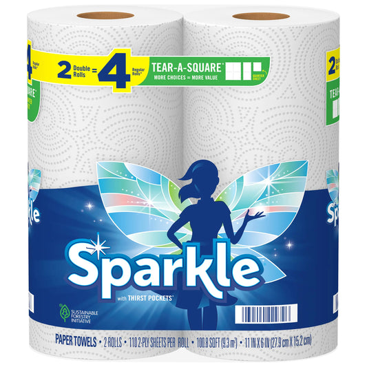 Sparkle Tear-A-Square Paper Towels 2 Double Rolls = 4 Regular Rolls Customizable Sheet Size Paper Towel